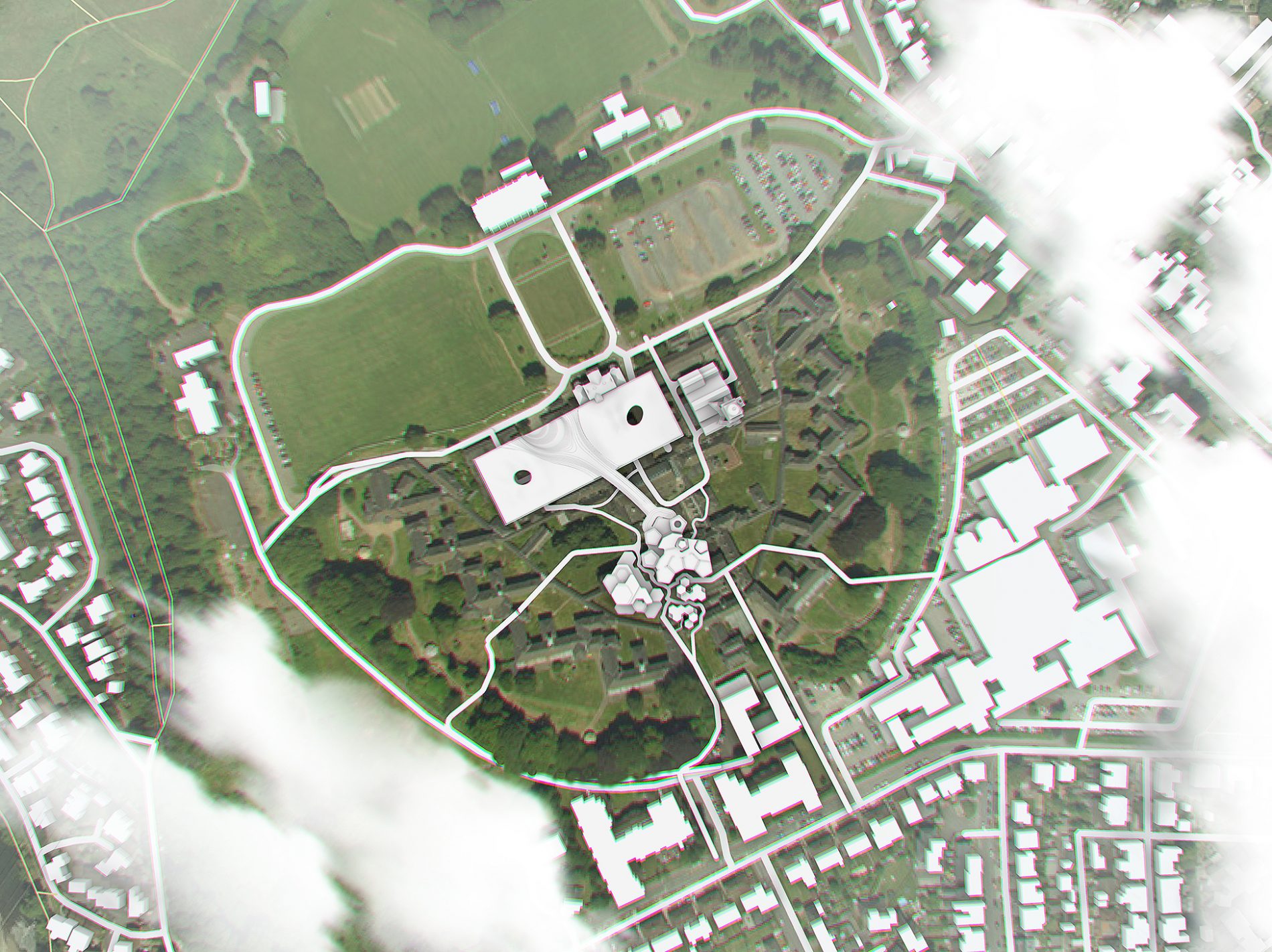 A site plan of the proposal for the visitor centre for mental health and well being at Whitchurch Hospital.