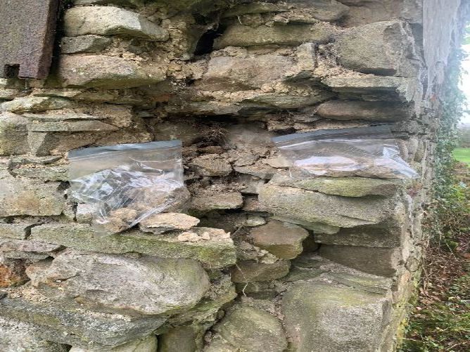 Earth mortar in stone wall