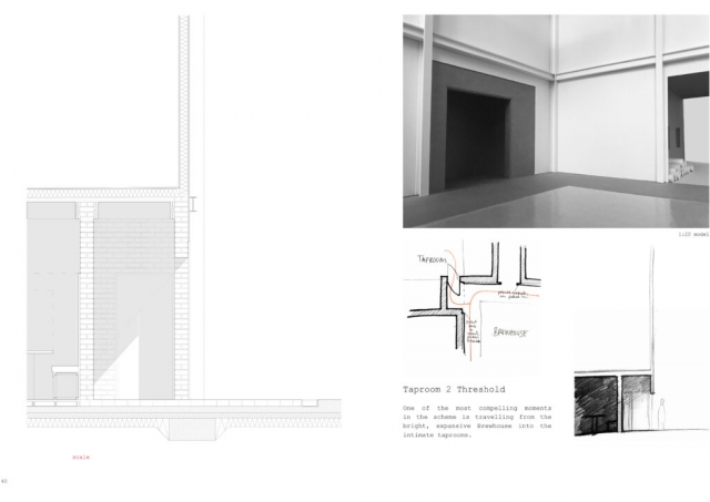 interior model image at 1.20 accompanied by a technical section of the brickwork