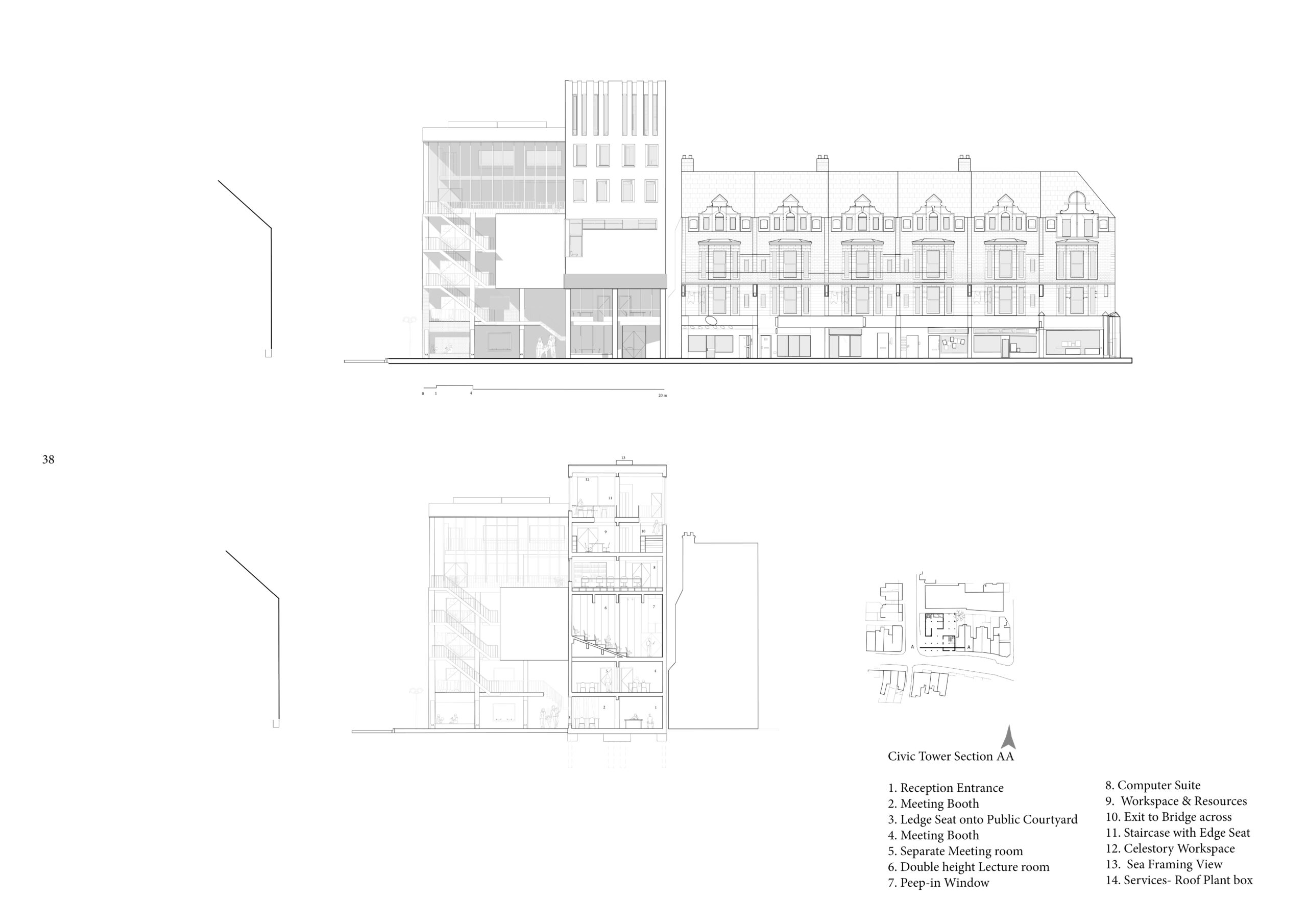 Section and elevation of the civic