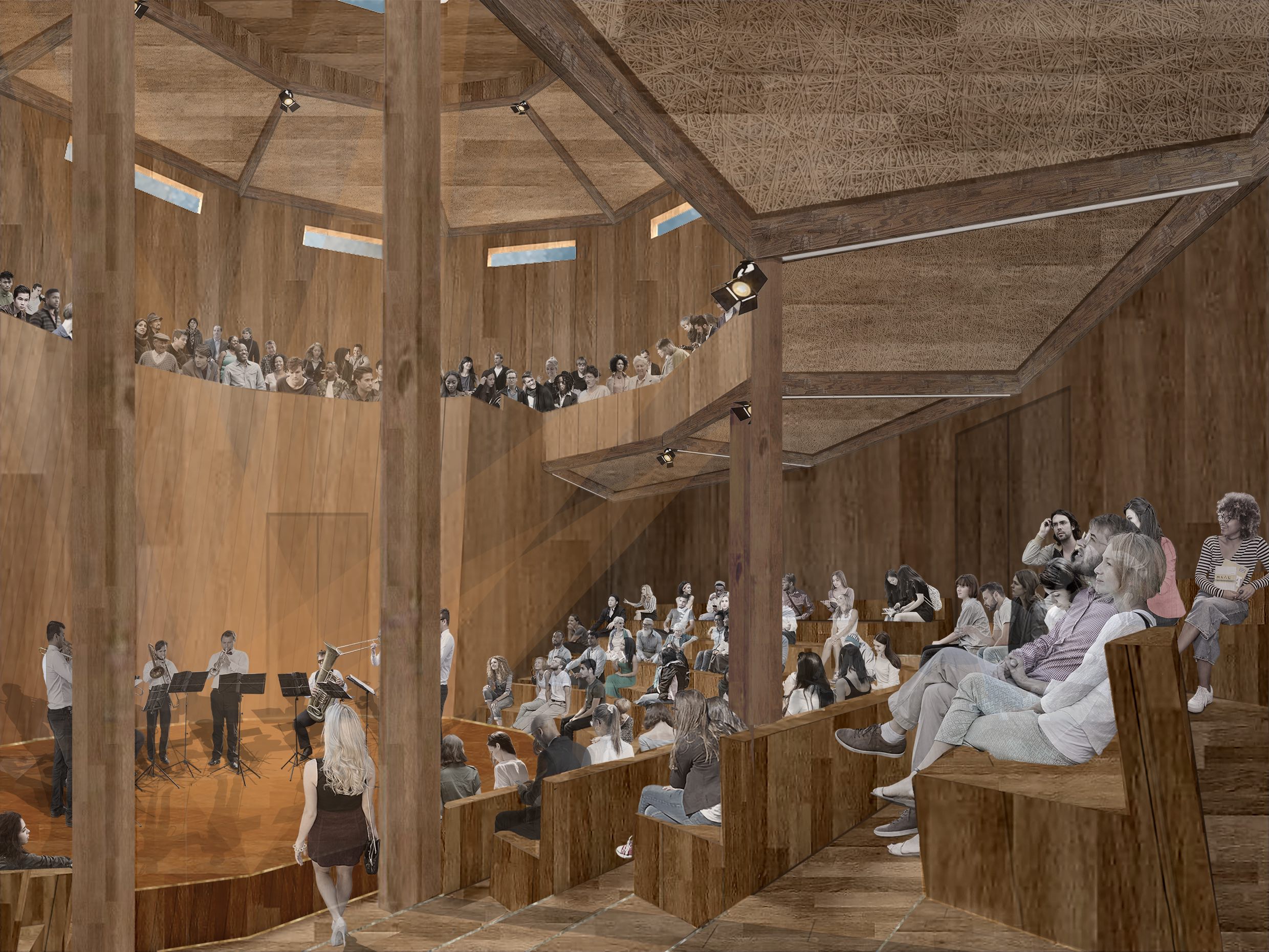 Collage image of the interior of a concert hall in use by Rachel Livesey
