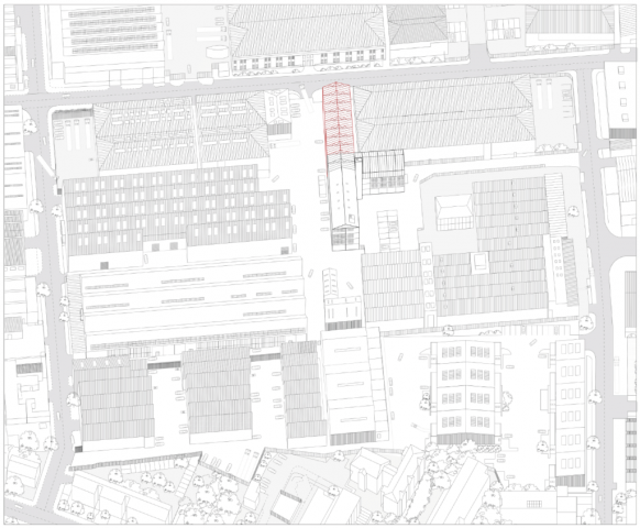 planimetric drawing showing a lot of industrial buildings which make up brantwood road