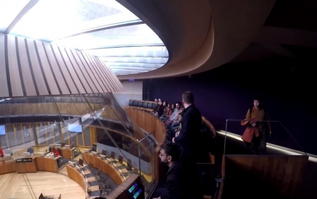 Students in the public gallery of the parliament meeting room