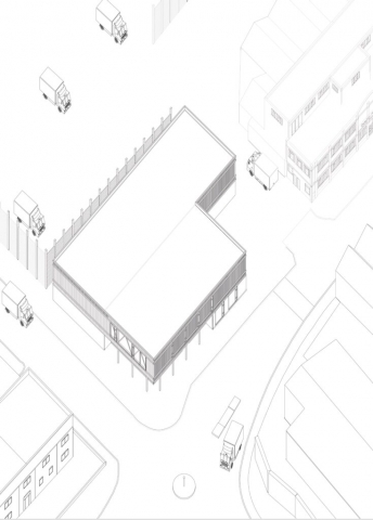 an axonometric drawing showing the relationship the building has on the corner of brantwood road and dyson's road