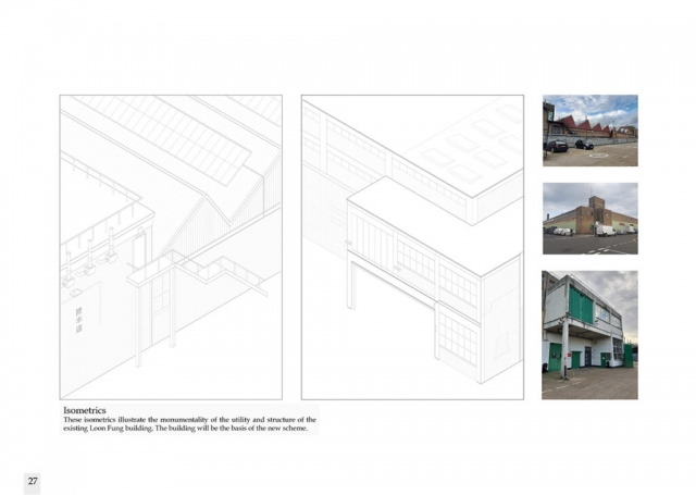 isometric drawings detailing the composition of the original building from the outside