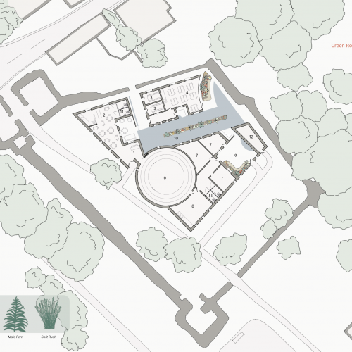 An annotated floor plan showing the spatial layout of the scheme.