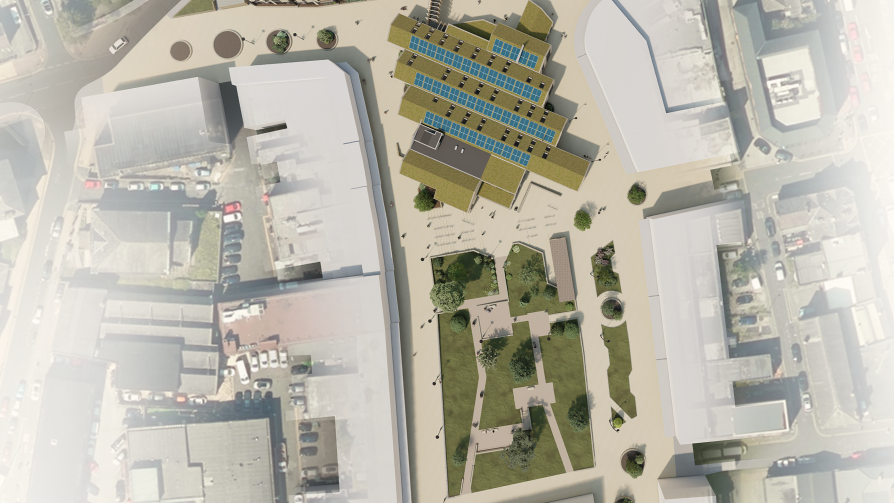 The concept site plan showing the three zones of redevelopment