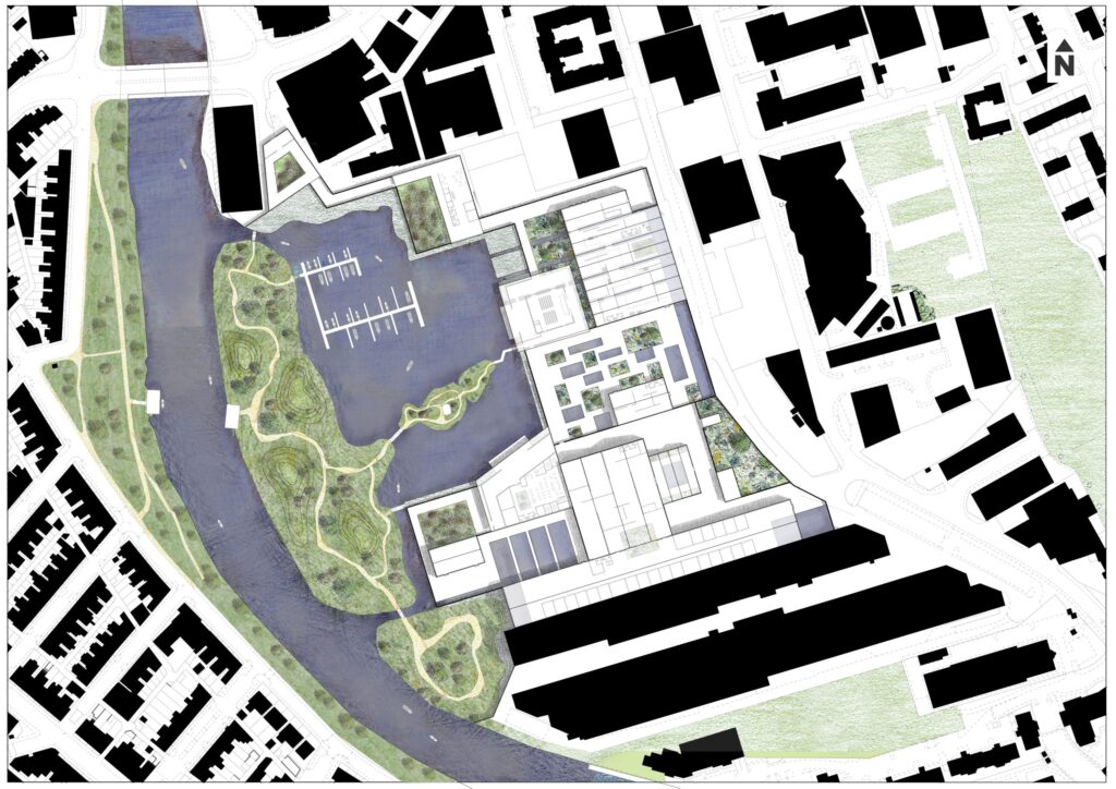 The project masterplan, showing garden pockets within the Cardiff context.