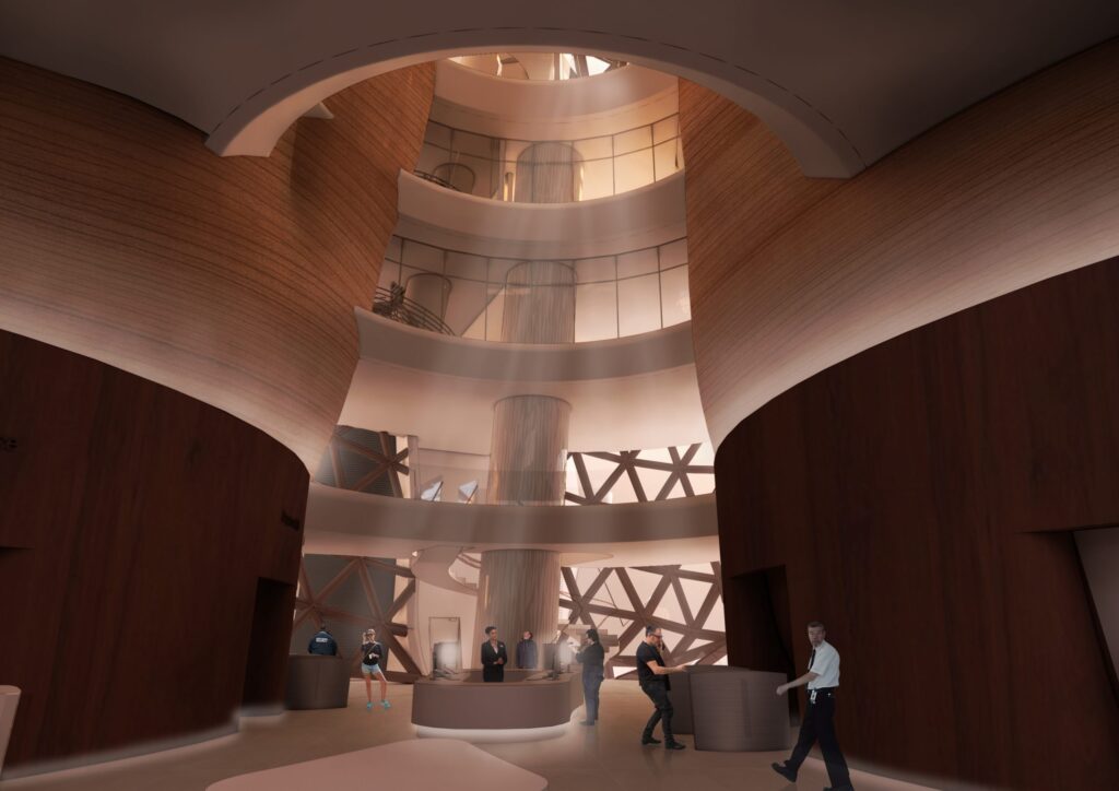A visualisation of the main lobby on the ground floor.