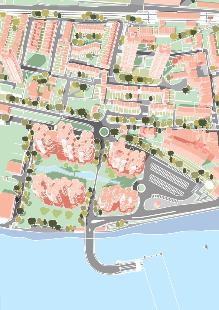 The proposed masterplan within its wider urban context.